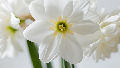 Obraz premium Elegant white narcissistic flowers bloom, with delicate petals showcasing precision and grace under a soft light.