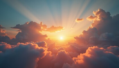 Fototapeta premium A stunning sunset through the gaps of fluffy clouds