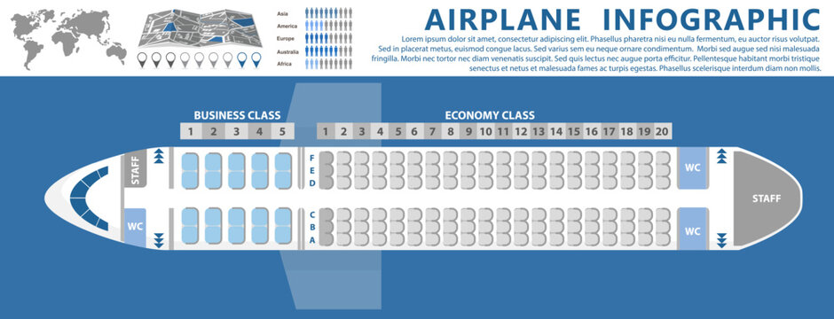 Airplane flight infographics with information. vector illustration