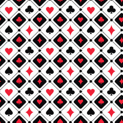 seamless pattern with Playing cards are a collection of playing cards that are divided into four types of cards, namely spades, hearts, diamonds, clubs, vector art illustration design