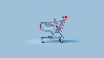 A small shopping cart on a blue background.