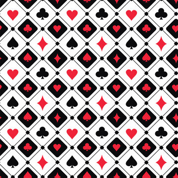 seamless pattern with Playing cards are a collection of playing cards that are divided into four types of cards, namely spades, hearts, diamonds, clubs, vector art illustration design