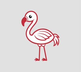 Cute flamingo bird line art cartoon icon