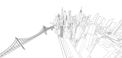3d wireframe of building. sketch design.Vector

