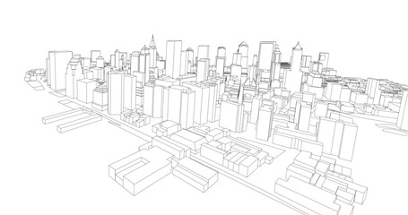 3d wireframe of building. sketch design.Vector
