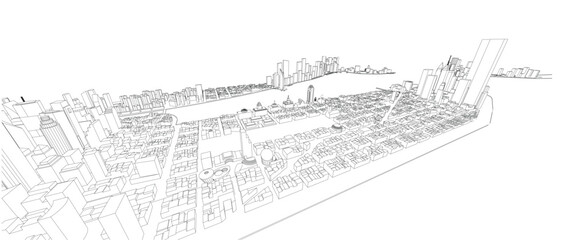 Cityscape Sketch, Vector Sketch. Architecture - Illustration