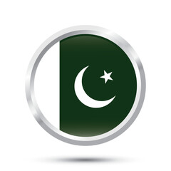 Pakistani official flag round glossy and shiny badge 3D vector illustration isolated on white background for Independence Day 14th August 1947, Pakistan Day 23rd March, Quaid-e-Azam day 25 December