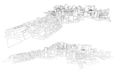 3d wireframe of building. sketch design.Vector
