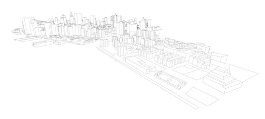 3d wireframe of building. sketch design.Vector
