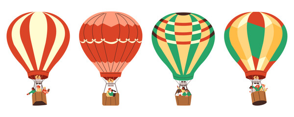 Collection of balloons on isolated background in flat style.