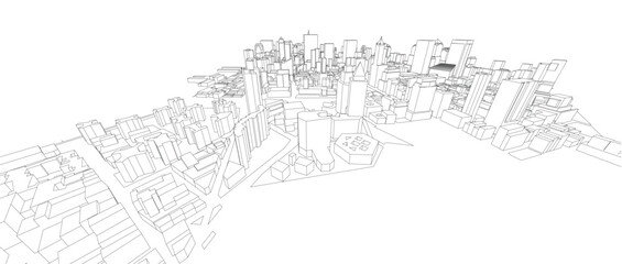 3d wireframe of building. sketch design.Vector
