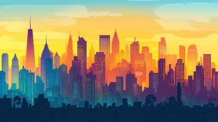 Fototapeta premium Vibrant Sunset Skyline View from Business District