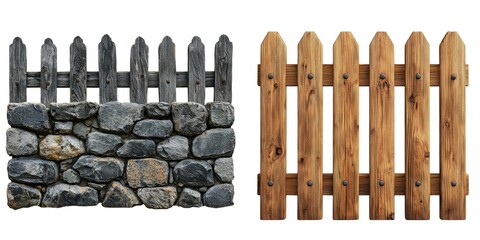 Visual comparison of wooden and stone fences in outdoor design