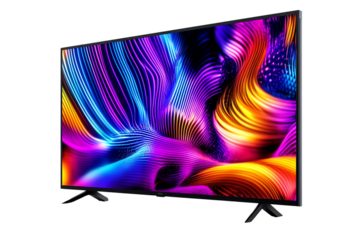 Vibrant abstract screen display with colorful waves and patterns, isolated on white background.