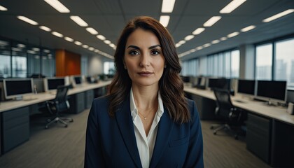 Fototapeta premium Middle age European red and brown hair business woman using the laptop for work at workspace in the modern office, smiling on her face