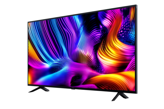 Vibrant abstract screen display with colorful waves and patterns, isolated on white background.