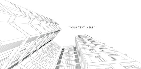 3d wireframe of building. sketch design.Vector