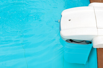 swimming pool filter working underwater. A cleaning system in water is necessary for preserve...