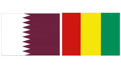 Qatar national flag with Guinea Official flag, both countries flags are in Horizontal shape and isolated on white background. Rectangular colorful design Flag with together