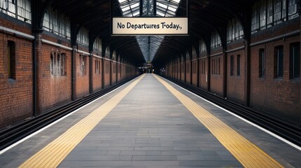Fototapeta premium Empty train station platform with a sign.