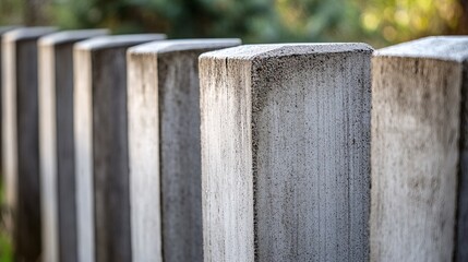24.Close-up of concrete fence panels meeting at a right angle, the smooth, gray surface of the panels reflecting the light, with subtle imperfections in the concrete adding depth and texture to the