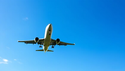 Airplane soaring across the vast blue sky