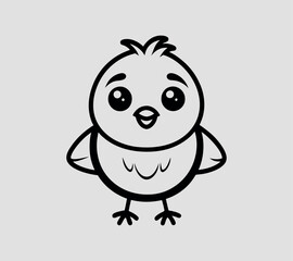 Cute bird line art cartoon icon
