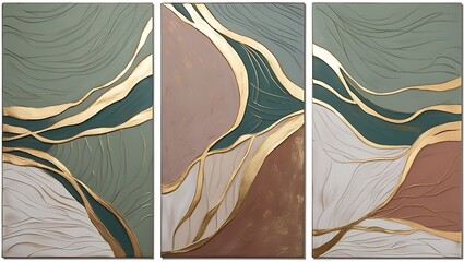 Set of three abstract wall art panels. modern designs that create a cohesive visual impact across the three panels