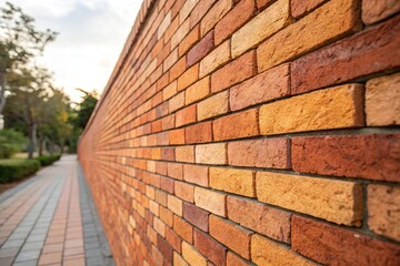 Textured brick wall in burnt orange and peach colors evoking a sense of warmth and coziness, rustic, textured brick, inviting, warm tone