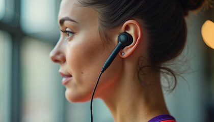 Fototapeta premium Elevating fitness motivation through music and focus in a vibrant workout space