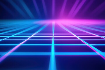 Neon Grid: A vibrant and futuristic backdrop featuring a grid of glowing blue lines converging towards a central point, illuminated by a captivating blend of pink and blue light.