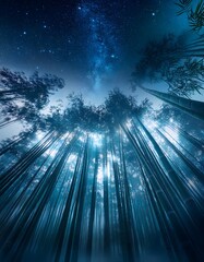 Nighttime Bamboo Forest with Milky Way Visibility