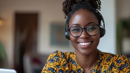 Smiling Customer Service Agent at Desk with Headset