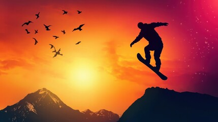 Dynamic Silhouette Against Vivid Sunset Gradient