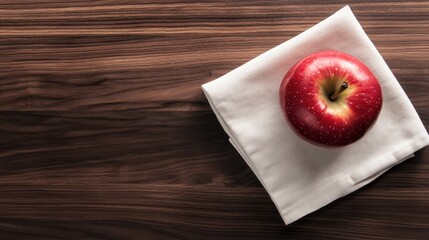 Crisp Red Apple White Napkin Rustic Wooden Table Food Minimalist Style Top Healthy Lifestyle Concept