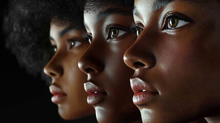 Three Black Women s Faces  Close Up  Profile  Beauty  Portrait