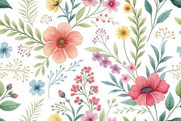Watercolor Floral Pattern with Colorful Flowers, nature, organic
