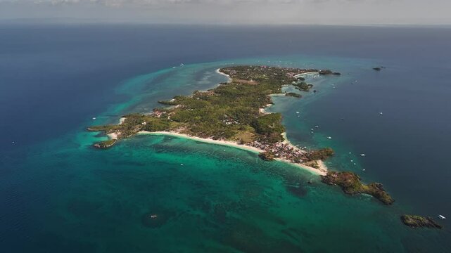 Langub Beach And Lapus Lapus Island Surrounded By Blue Sea In Cebu, Philippines. - aerial shot