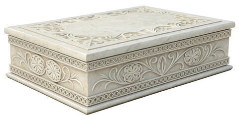 Fototapeta premium White marble gift box with intricate carvings, sophisticated decor, marble box, elegant packaging, premium items