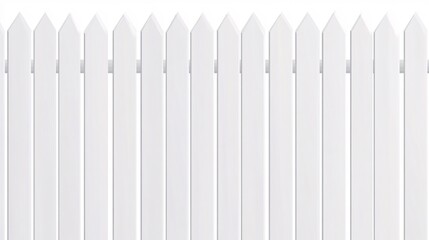 86.A seamless vector illustration of a white picket fence, with simple, evenly spaced vertical slats and clean lines. The repetitive pattern stretches across the scene, creating a minimalistic and