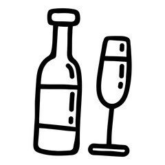 Doodle icon of wine glass and bottle