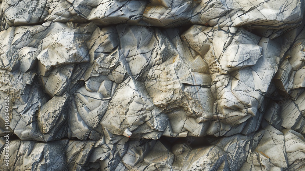 Poster close-up of a rough, gray rock face with intricate patterns.