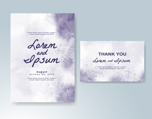Wedding card invitation template with hand painted watercolor splash