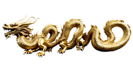 Golden Dragon Sculpture Isolated on Transparent Background  
