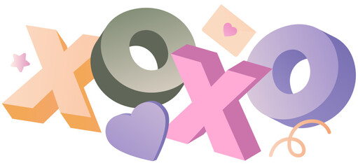 Lettering XOXO with heart and envelope text