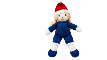 Blonde Knit Doll with Blue Santa Outfit