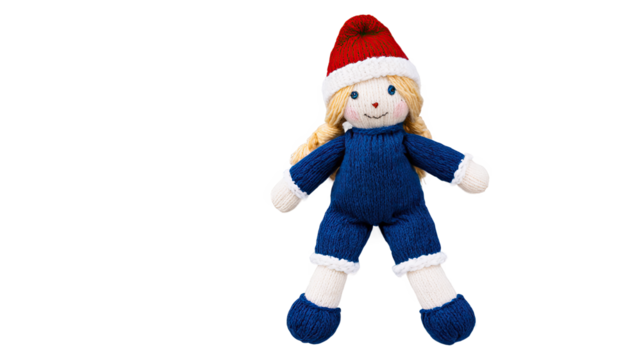 Blonde Knit Doll with Blue Santa Outfit  
