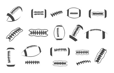 American football laces silhouette, Football laces silhouette, Football laces svg, Laces silhouette, Laces svg, Football seams svg, Sports ball laces vector, American football laces vector set -V02 © DesignLands