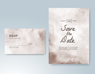Wedding card invitation template with hand painted watercolor splash