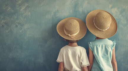 two happy little girls wearing hat